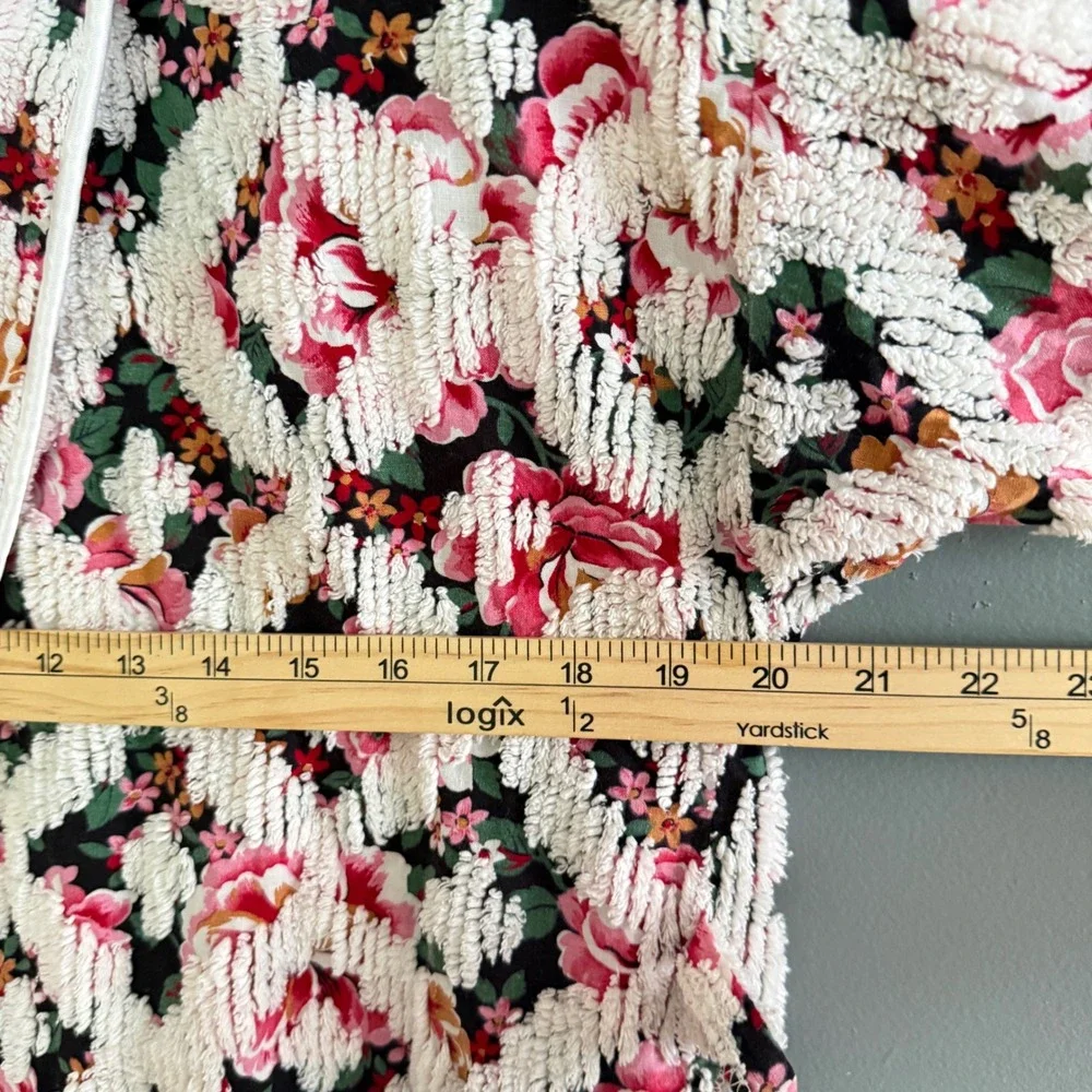 Vtg Stan Herman Herbcraft Chenille Floral Robe Housecoat Pink Rose Cottagecore